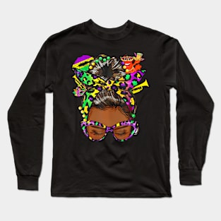 Afro Messy Bun  Mardi Gras Black Women Long Sleeve T-Shirt